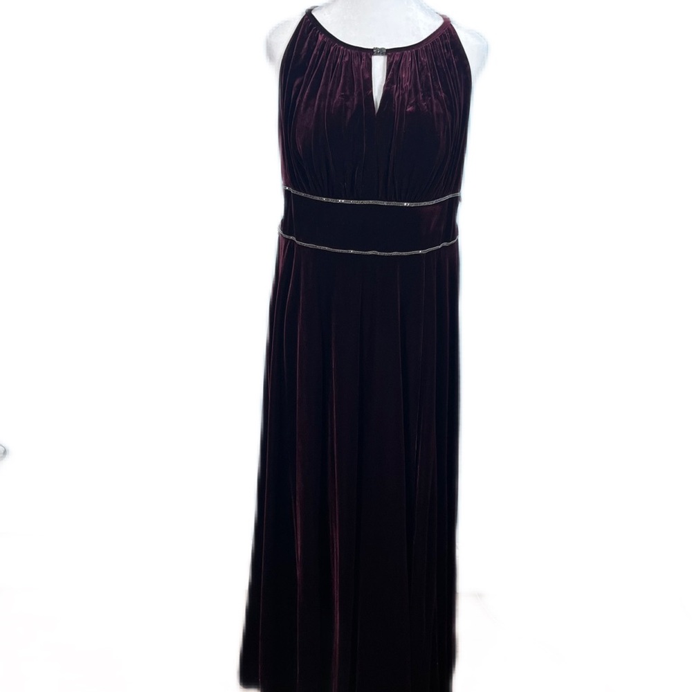 Oleg Cassini Burgundy Velvet Elegant Sheath Maxi Dress Size 14W (Altered) - Picture 5 of 14